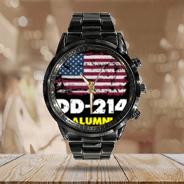 Discover DD-214 Us Armed Forces Alumni American Flag Calendar Steel Band Watch
