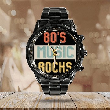 Discover 80s Music Rocks Calendar Steel Band Watch. Vintage 80s Style Retro