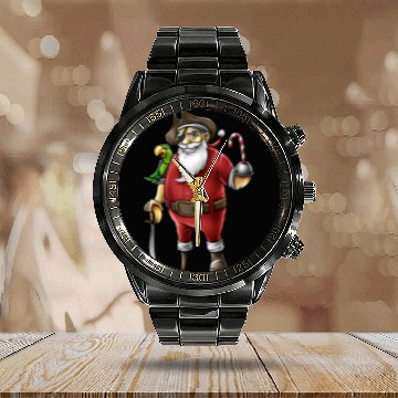 Discover Santa Pirate Funny Christmas Candy Cane Hook Hand Calendar Steel Band Watch