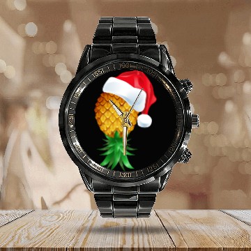 Discover Santa Hat Swinger Upside Down Pineapple Calendar Steel Band Watch