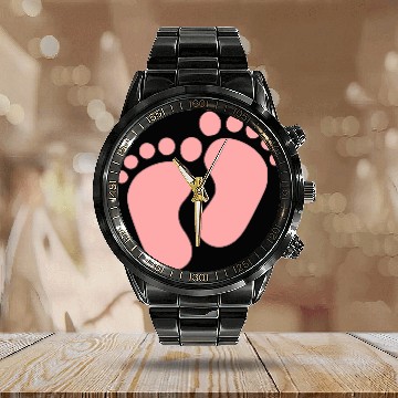 Discover Baby Feet Pastel Pink Pregnancy Maternity Calendar Steel Band Watch