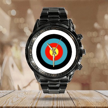 Discover Bullseye Archery Target Shooter Rings Calendar Steel Band Watch