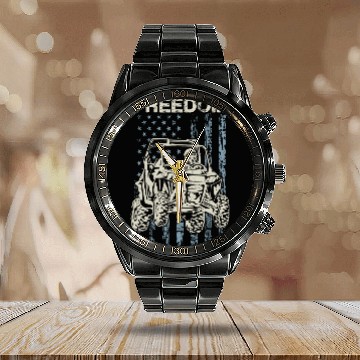 Discover UTV SxS Freedom Flag USA Calendar Steel Band Watch