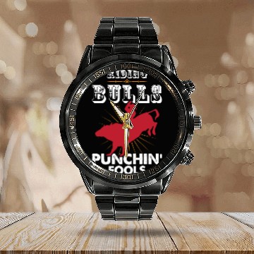 Discover bull riding cowboy punching fools gift wild west Calendar Steel Band Watch