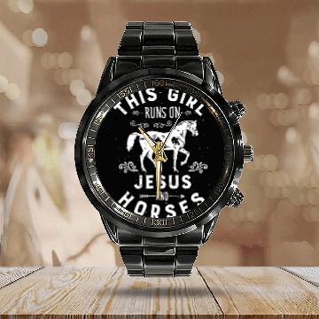 Discover this girl runs on jesus horse jesus Calendar Steel Band Watch