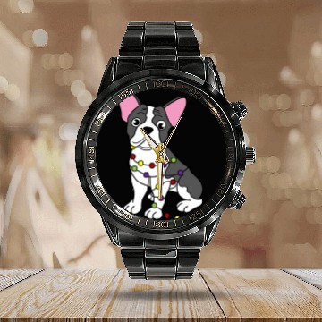 Discover French Bulldog Dog Present Christmas Lights Gift Calendar Steel Band Watch