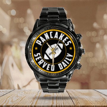 Discover Football Offensive Lineman Pancakes Served Daily Calendar Steel Band Watch
