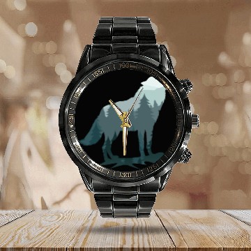 Discover Lone Wolf Survives The Mountain Silhouette Art Calendar Steel Band Watch