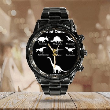 Discover Types of Dinosaurs T-Rex Veloceraptor, Triceratops Calendar Steel Band Watch