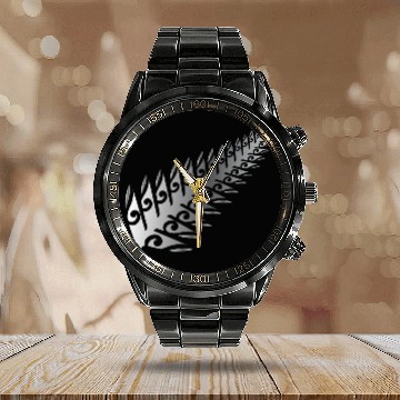 Discover Silver Fern New Zealand Maori Style - Gift Idea Calendar Steel Band Watch