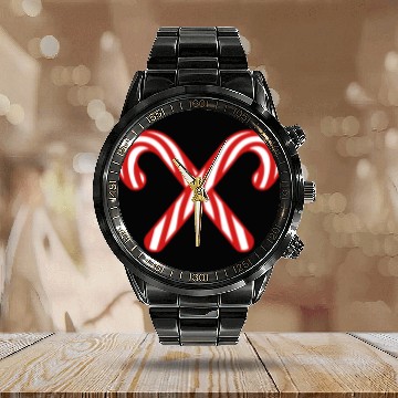 Discover 2 candy cane cross x delicious candy sugar sweet h Calendar Steel Band Watch