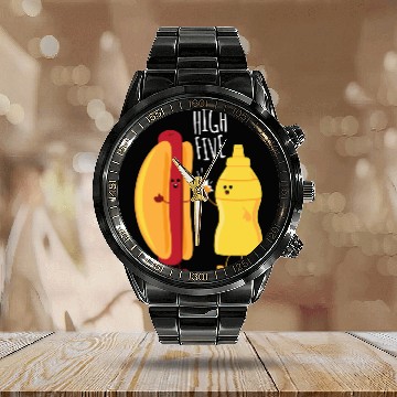Discover HOT DOG & MUSTARD HIGH FIVE Calendar Steel Band Watch