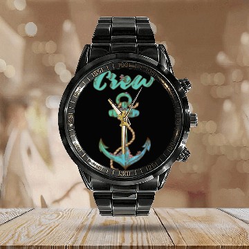 Discover Crew Anchor Nautical Calendar Steel Band Watch