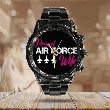 Discover Proud Air Force Wife Calendar Steel Band Watch