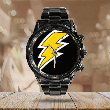 Discover Yellow Lightening, cartoon lightening bolt, bolt Calendar Steel Band Watch
