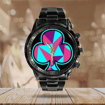 Discover Playing card clover gift game player poker neon Calendar Steel Band Watch