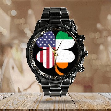 Discover IRISH AMERICAN FLAG Ireland Calendar Steel Band Watch