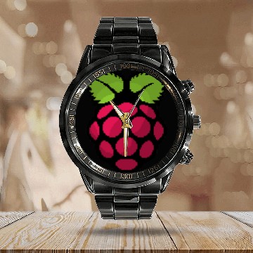 Discover Raspberry Pi Pixel Logo Calendar Steel Band Watch
