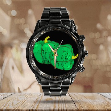 Discover Retro Vintage Grunge Style Pepper Paprika 3D Calendar Steel Band Watch
