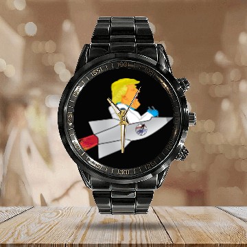 Discover Trump Space Force USA Rocket Logo Calendar Steel Band Watch