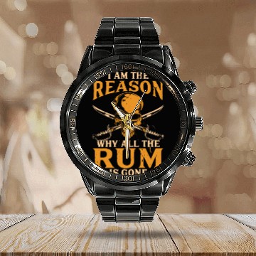 Discover Pirate skull rum party dad sabre warship red gift Calendar Steel Band Watch