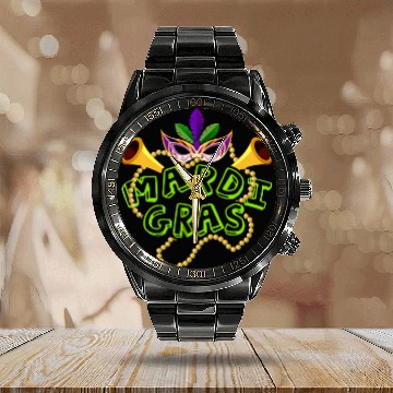 Discover Mardi Gras Beads Calendar Steel Band Watch - Mardi Gras Fat Tuesday