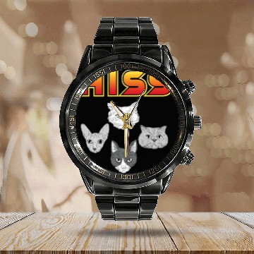 Discover Funny Cat Mom Kitten Cats Lover Rock - HISS Calendar Steel Band Watch