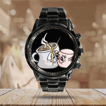 Discover HOT CHOCOLATE AND MARSHMALLOW Love funny comic Calendar Steel Band Watch