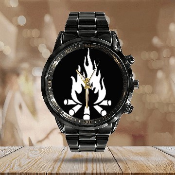 Discover Campfire Camping Calendar Steel Band Watch