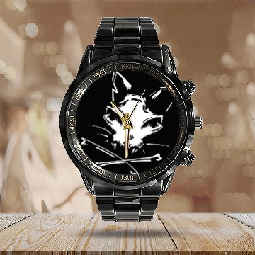 Discover Cat skull and crossbones Calendar Steel Band Watch