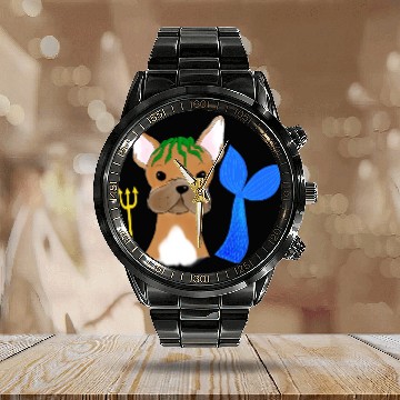 Discover French bulldog star sign aquarius gift idea Calendar Steel Band Watch