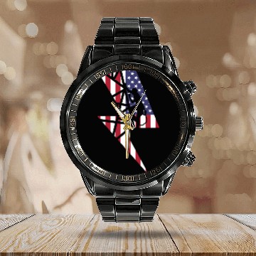 Discover Lineman Usa American Flag Cable Pole Light Gift Calendar Steel Band Watch