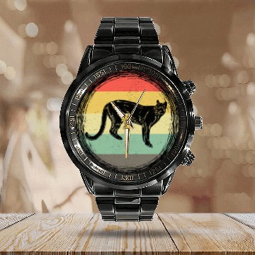 Discover cougars big cat retro Calendar Steel Band Watch