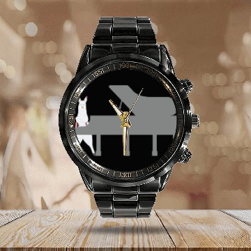 Discover Cute Alpaca Llama Playing Piano Musician Gift Calendar Steel Band Watch
