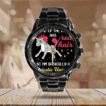 Discover Red Hair Majestic Unicorn Redhead Ginger Gift Calendar Steel Band Watch