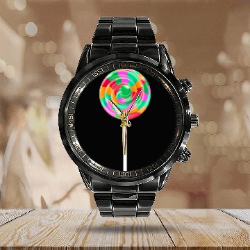 Discover Lollipop Stick Swirl Sweet Candy Calendar Steel Band Watch