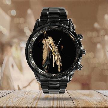 Discover Southwest Native American Indian Tribal Art Calendar Steel Band Watch