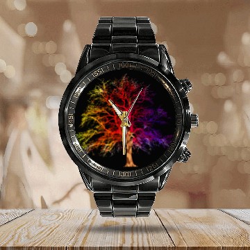 Discover Fantasy tree gradient chakra forest peace Calendar Steel Band Watch