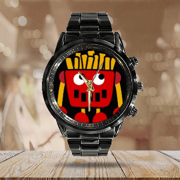 Discover Burger Pizza French Fries Donut Robot Calendar Steel Band Watch