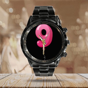 Discover Number 9 Balloon, 9th birthday, 9 year old Calendar Steel Band Watch