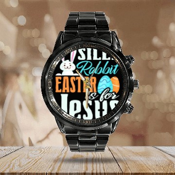 Discover Silly Rabbit, Easter is for Jesus, Easter Bunny, Calendar Steel Band Watch