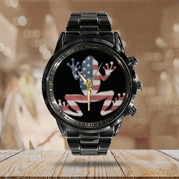 Discover Frog American Flag Pride 4th Of July Frog Lover Calendar Steel Band Watch