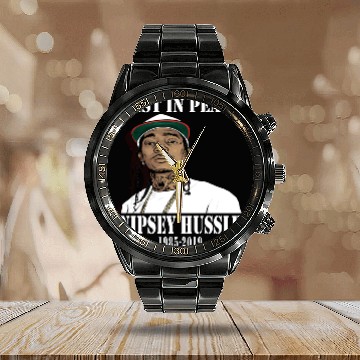 Discover Nipsey Hussle Rest in Peace Calendar Steel Band Watch