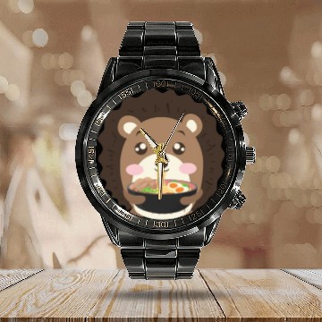 Discover Hedgehog Eating Ramen Noodle Soup Cute Calendar Steel Band Watch