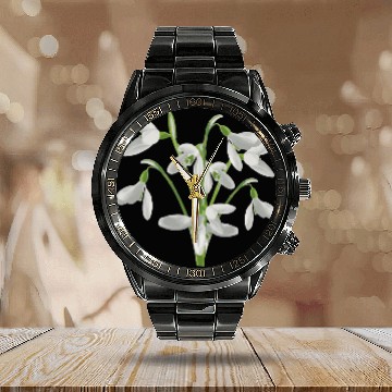 Discover Flower Spring Snowdrop White - Gift Idea Calendar Steel Band Watch