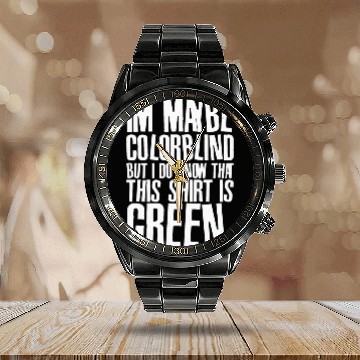 Discover Funny Color Blind Joke Blindness Men Women Green Calendar Steel Band Watch
