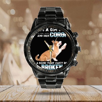 Discover a girl and her corgi a bond that cant be broken do Calendar Steel Band Watch