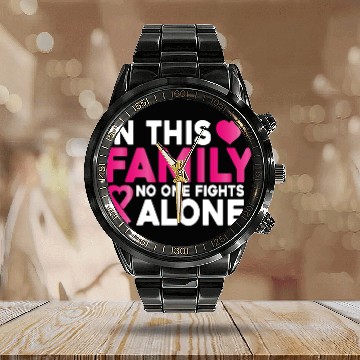 Discover In This Family No One Fights Alone Breast Cancer Calendar Steel Band Watch