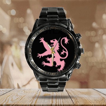 Discover Cute Scottish rampant lion light pink Calendar Steel Band Watch