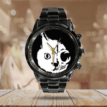 Discover Cat Skull funny Calendar Steel Band Watch